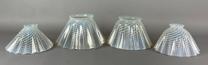 Group of 4 Antique Opalescent Swirl Pleated Glass Lamp Shades
