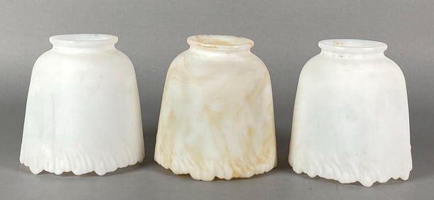 Group of 3 Antique Satin Drapery Glass Lamp Shades