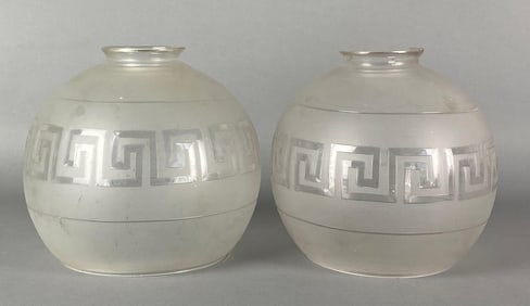 Group 2 Antique Frosted Cut To Clear Glass Lamp Shades