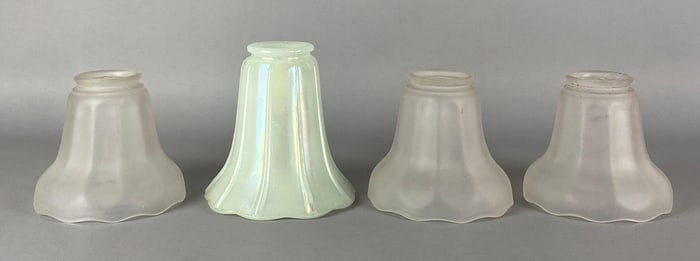 Group of 4 Antique Ribbed Glass Lamp Shades