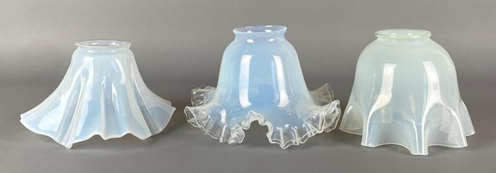 Group of 3 Antique Opalescent Ruffled Edge Glass Lamp Shades