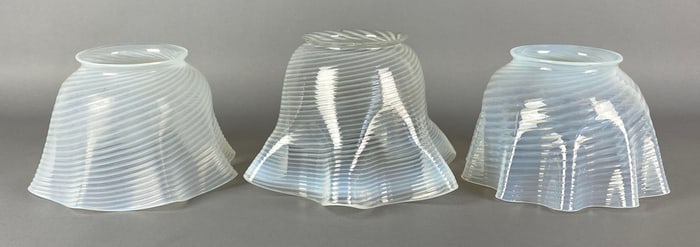 Group of 3 Antique Opalescent Swirl Ruffled Glass Lamp Shades