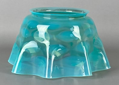 Antique Aqua Opalescent Coin Dot Ruffled Glass Lamp Shade