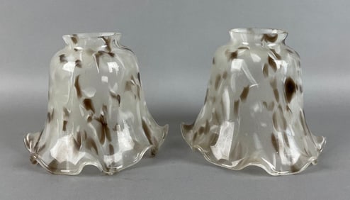 Group of 2 Brown and White Ruffle Edge Lamp Shades