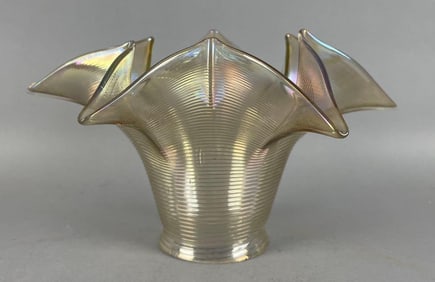 Antique Iridescent Striped Ruffle Edge Glass Lamp Shade