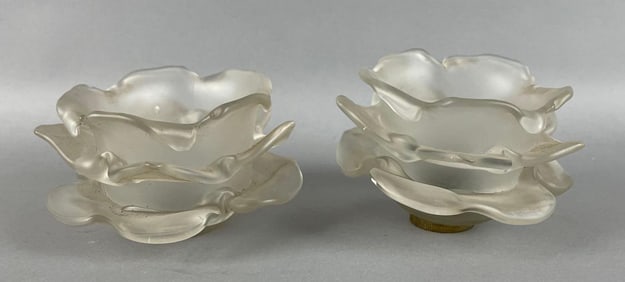 Group of 2 Antique Frosted Rose Petal Glass Lamp Shades