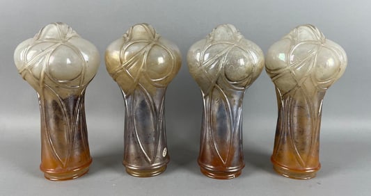 Group of 4 Antique Iridescent Art Deco Glass Lamp Shades