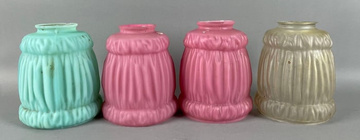 Group of Antique Linenfold Satin Glass Lamp Shades