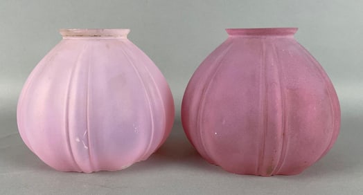 Group of 2 Antique Pink Satin Glass Lamp Shades