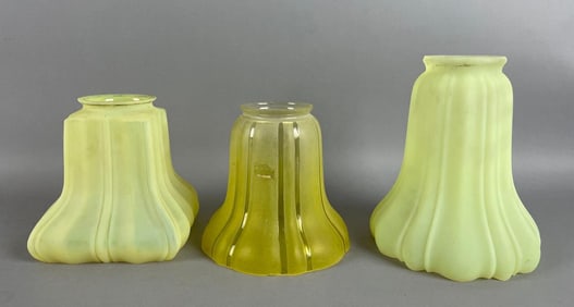 Group of Antique Yellow Vaseline Glass Lamp Shades
