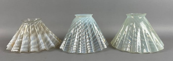Group of Antique Opalescent Swirl Ruffle Glass Lamp Shades