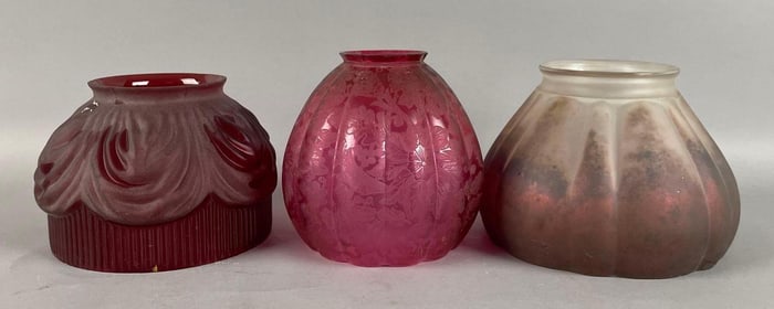 Group of Antique Cranberry Glass Lamp Shades
