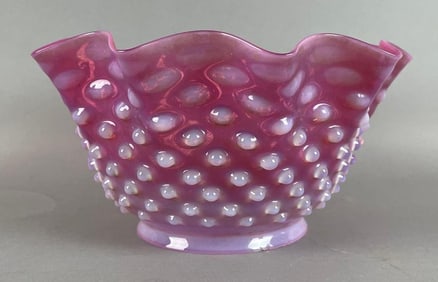 Antique Cranberry Opalescent Hobnail Glass Lamp Shade