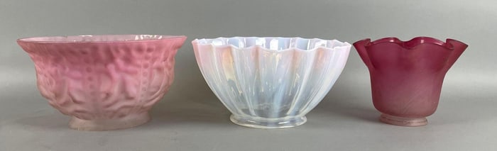 Group of Antique Cranberry Glass Lamp Shades