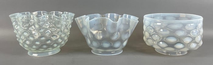 Group of Antique Opalescent Coin Dot Glass Lamp Shades