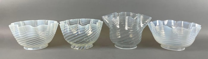 Group of Antique Opalescent Swirl Ruffle Glass Lamp Shades