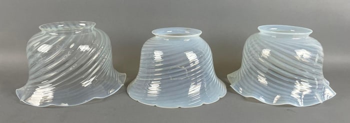 Group of Antique Ruffle Opalescent Swirl Glass Lamp Shades