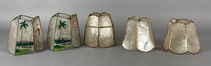 Group of 5 Antique Capiz Shell Paneled Lamp Shades