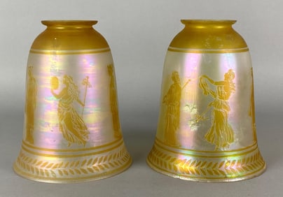Group of 2 Antique Iridescent Satin Classical Glass Lamp Shades