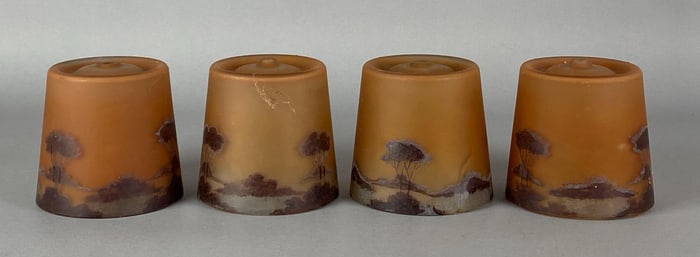 Group of 4 Antique Hand Painted Satin Glass Lamp Shade