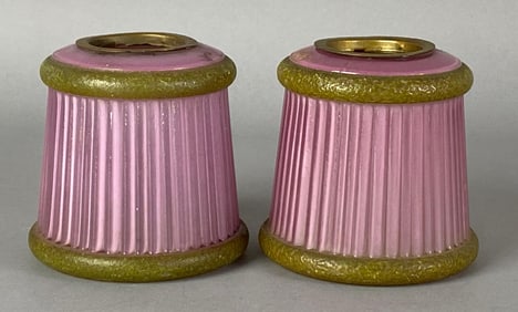 Group of 2 Antique Purple Pleated Glass Lamp Shades
