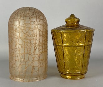 Group of 2 Antique Crackle Glass Ceiling Fixture Lamp Shades