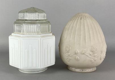 Group of 2 Antique Glass Ceiling Fixture Lamp Shades