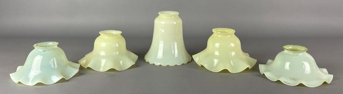 Group of 5 Antique Vaseline Glass Lamp Shades
