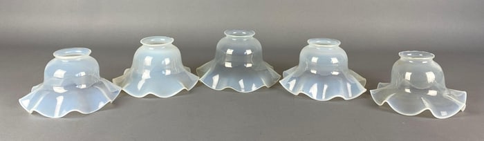 Group of 5 Antique Opalescent Ruffled Glass Lamp Shades