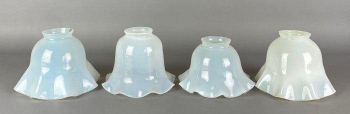 Group of 4 Antique Opalescent Ruffled Glass Lamp Shade