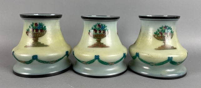 Group of Antique Hand Painted Floral Wreath Glass Lamp Shades