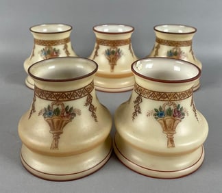 Group of Antique Painted Flower Basket Glass Lamp Shades