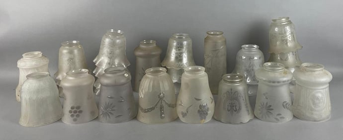 Group of Antique Frosted Glass Lamp Shades