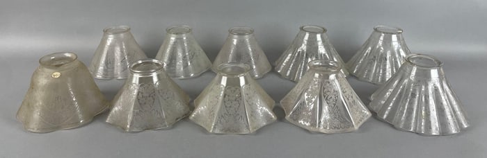 Group of Antique Etched Glass Lamp Shades