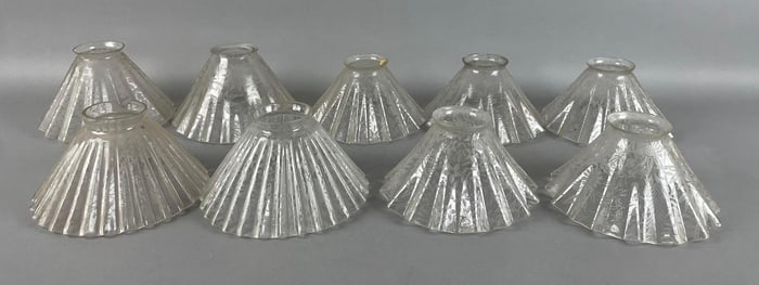 Group of Antique Ruffle Etched Glass Lamp Shades