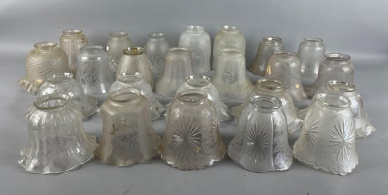 Group of Antique Etched and Pressed Glass Lamp Shades
