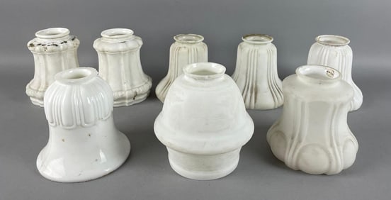 Group of Antique White Frosted Glass Lamp Shades