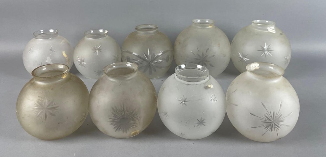 Group of Antique Frosted Glass Star Pattern Globe Lamp Shades (1 of 3)