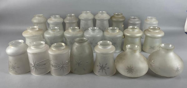 Group of Antique Cut to Clear Star Pattern Glass Lamp Shades