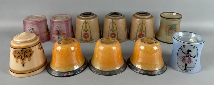 Group of Antique Painted Glass Lamp Shades