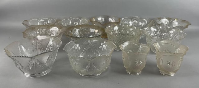 Group of Antique Star Pattern Pressed Glass Lamp Shades