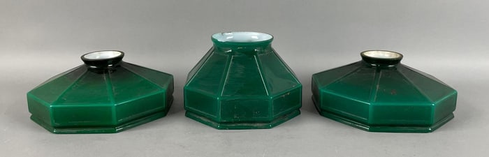 Group of Antique Green Cased Glass Lamp Shades