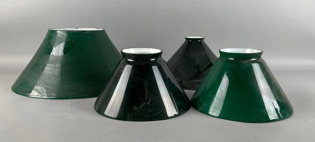 Group of Antique Green Cased Glass Lamp Shades