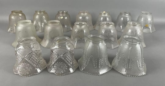 Group of Antique Etched and Pressed Glass Lamp Shades