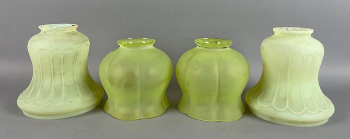 Group of Antique Yellow/Green Satin Glass Lamp Shades