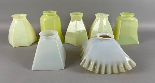 Group of Antique Yellow/Green Glass Lamp Shades