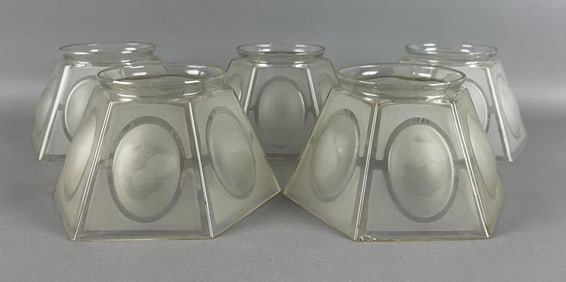 Group of Antique 6 Panel Frosted Glass Lamp Shades
