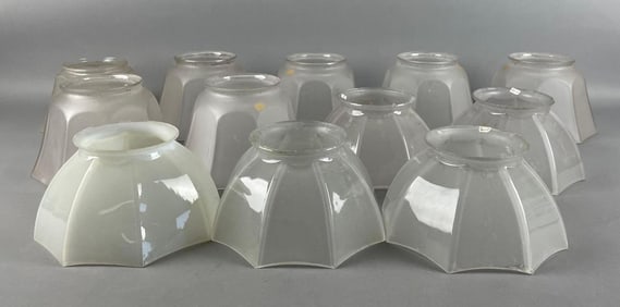Group of Antique 8 Panel Frosted Glass Lamp Shades