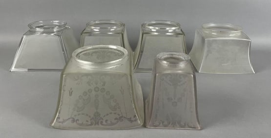 Group of Antique 4 Panel Glass Lamp Shades