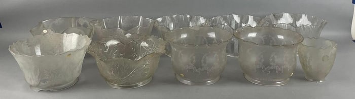 Group of Antique Ruffle Edge Glass Lamp Shades